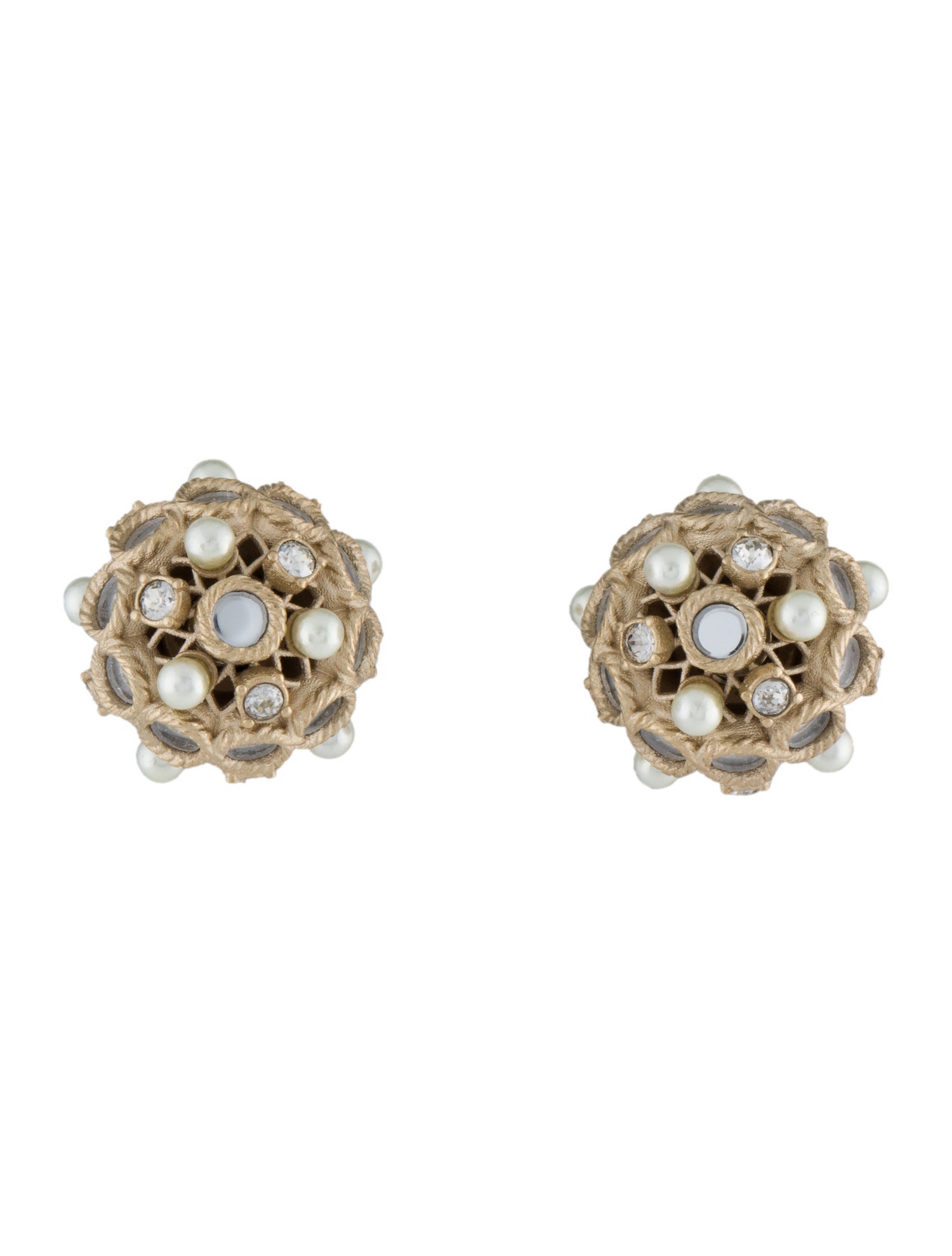 Christian Dior Faux Pearl, Crystal & Mirror Tribales Earrings